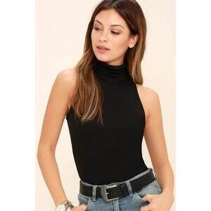 Lulus Basics Alive And Kicking Black Sleeveless Turtleneck Top - Size XS